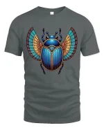Egyptian Scarab Beetle Graphic T Shirt Art - gray t-shirt on white background