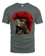 Roman Gladiator Helmet Graphic T Shirt Art - gray t-shirt on white background