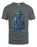 Cyberpunk Samurai Robot Graphic T Shirt Art - gray t-shirt on white background
