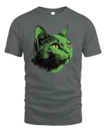 Neon Green Cat Face Graphic T Shirt Art - gray t-shirt on white background