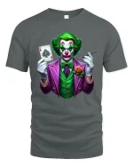 Evil Clown Playing Card Graphic T Shirt Art - gray t-shirt on white background