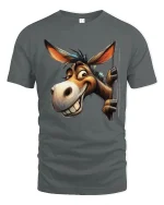 Funny Smiling Donkey Graphic T Shirt Cartoon Style - gray t-shirt on white background