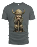 Cute Baby Viking Warrior Graphic T Shirt Art - gray t-shirt on white background
