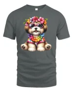 Cute Flower Crown Puppy Graphic T Shirt Art - gray t-shirt on white background