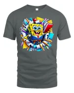 Funny School Sponge Cartoon Graphic T Shirt - gray t-shirt on white background