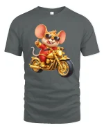 Cool Biker Mouse Cartoon Graphic T Shirt Design - gray t-shirt on white background