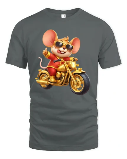 Cool Biker Mouse Cartoon Graphic T Shirt Design - gray t-shirt on white background