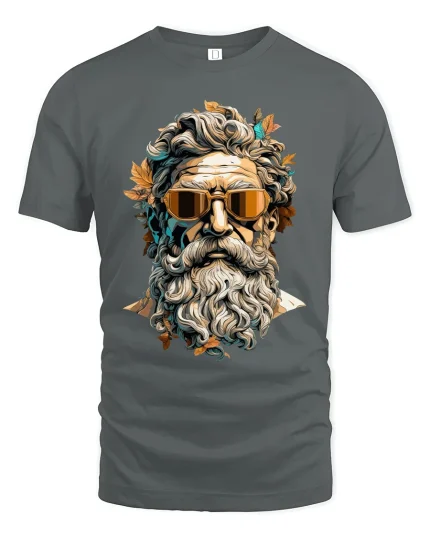 Cool Bearded Greek God Portrait Graphic T Shirt - gray t-shirt on white background