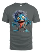 Funny Crazy Blue Monster Cartoon Graphic T Shirt - gray t-shirt on white background