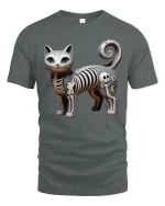 Cute Skeleton Cat Cartoon Graphic T Shirt Design - gray t-shirt on white background