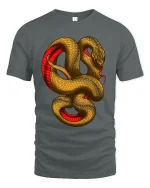 Golden Coiled Snake Graphic T Shirt Bold Art - gray t-shirt on white background