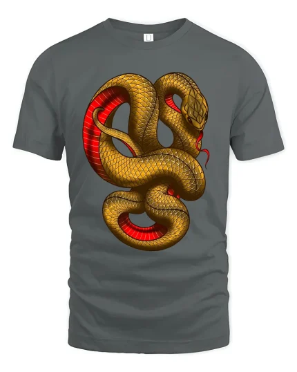 Golden Coiled Snake Graphic T Shirt Bold Art - gray t-shirt on white background