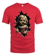 Creepy Cracked Doll Horror Graphic T Shirt Art - red t-shirt on white background