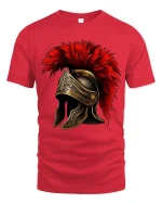 Roman Gladiator Helmet Graphic T Shirt Art - red t-shirt on white background