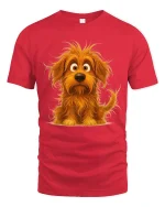 Cute Shaggy Puppy Cartoon Graphic T Shirt - red t-shirt on white background