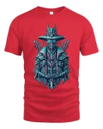 Cyberpunk Samurai Robot Graphic T Shirt Art - red t-shirt on white background