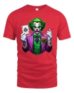 Evil Clown Playing Card Graphic T Shirt Art - red t-shirt on white background