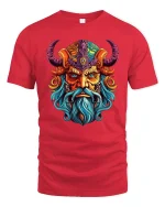 Colorful Viking Warrior Face Graphic T Shirt - red t-shirt on white background