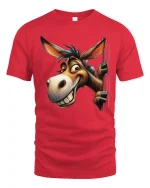 Funny Smiling Donkey Graphic T Shirt Cartoon Style - red t-shirt on white background