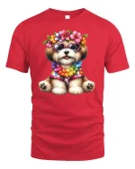 Cute Flower Crown Puppy Graphic T Shirt Art - red t-shirt on white background