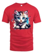 Cute Blue Eyed Kitten Graphic T Shirt Art - red t-shirt on white background