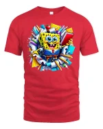 Funny School Sponge Cartoon Graphic T Shirt - red t-shirt on white background