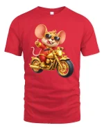 Cool Biker Mouse Cartoon Graphic T Shirt Design - red t-shirt on white background