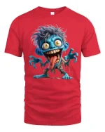 Funny Crazy Blue Monster Cartoon Graphic T Shirt - red t-shirt on white background
