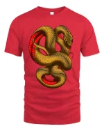 Golden Coiled Snake Graphic T Shirt Bold Art - red t-shirt on white background