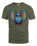 Egyptian Scarab Beetle Graphic T Shirt Art - military green t-shirt on white background