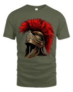 Roman Gladiator Helmet Graphic T Shirt Art - military green t-shirt on white background