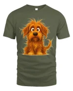 Cute Shaggy Puppy Cartoon Graphic T Shirt - military green t-shirt on white background