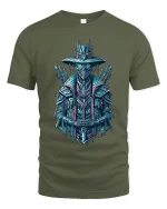 Cyberpunk Samurai Robot Graphic T Shirt Art - military green t-shirt on white background