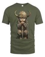 Cute Baby Viking Warrior Graphic T Shirt Art - military green t-shirt on white background