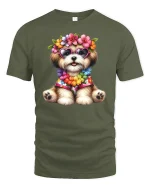 Cute Flower Crown Puppy Graphic T Shirt Art - military green t-shirt on white background