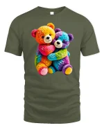 Cute Rainbow Teddy Bears Hugging Graphic T Shirt - military green t-shirt on white background