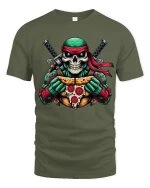 Funny Skull Ninja Turtle Pizza Graphic T Shirt - military green t-shirt on white background