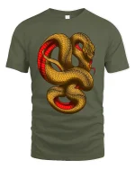 Golden Coiled Snake Graphic T Shirt Bold Art - military green t-shirt on white background