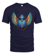 Egyptian Scarab Beetle Graphic T Shirt Art - navy t-shirt on white background