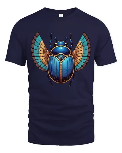 Egyptian Scarab Beetle Graphic T Shirt Art - navy t-shirt on white background