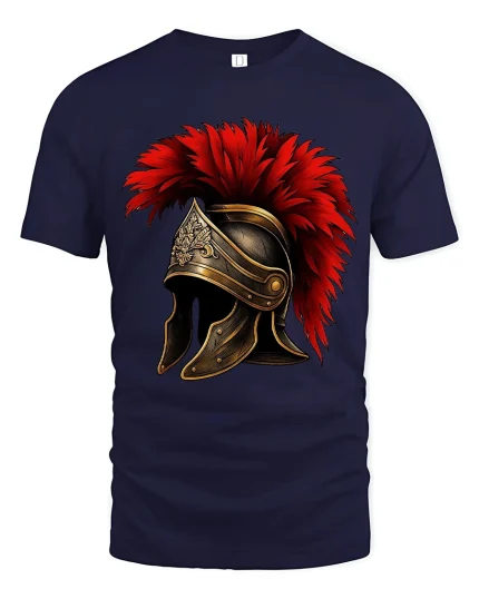 Roman Gladiator Helmet Graphic T Shirt Art - navy t-shirt on white background