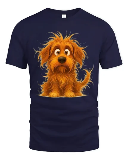 Cute Shaggy Puppy Cartoon Graphic T Shirt - navy t-shirt on white background