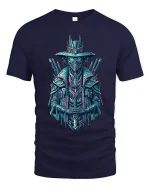 Cyberpunk Samurai Robot Graphic T Shirt Art - navy t-shirt on white background