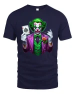 Evil Clown Playing Card Graphic T Shirt Art - navy t-shirt on white background