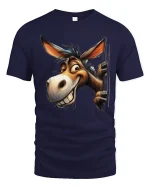 Funny Smiling Donkey Graphic T Shirt Cartoon Style - navy t-shirt on white background