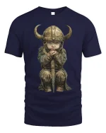 Cute Baby Viking Warrior Graphic T Shirt Art - navy t-shirt on white background