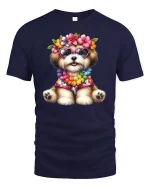 Cute Flower Crown Puppy Graphic T Shirt Art - navy t-shirt on white background