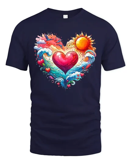 Colorful Love Heart Nature Graphic T Shirt Art - navy t-shirt on white background