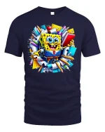 Funny School Sponge Cartoon Graphic T Shirt - navy t-shirt on white background
