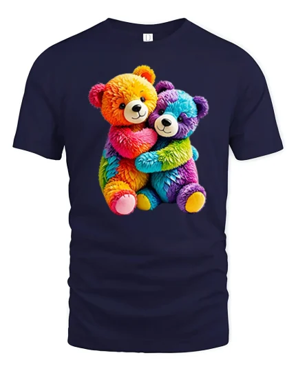Cute Rainbow Teddy Bears Hugging Graphic T Shirt - navy t-shirt on white background